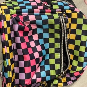 Multicolor check patterned backpack